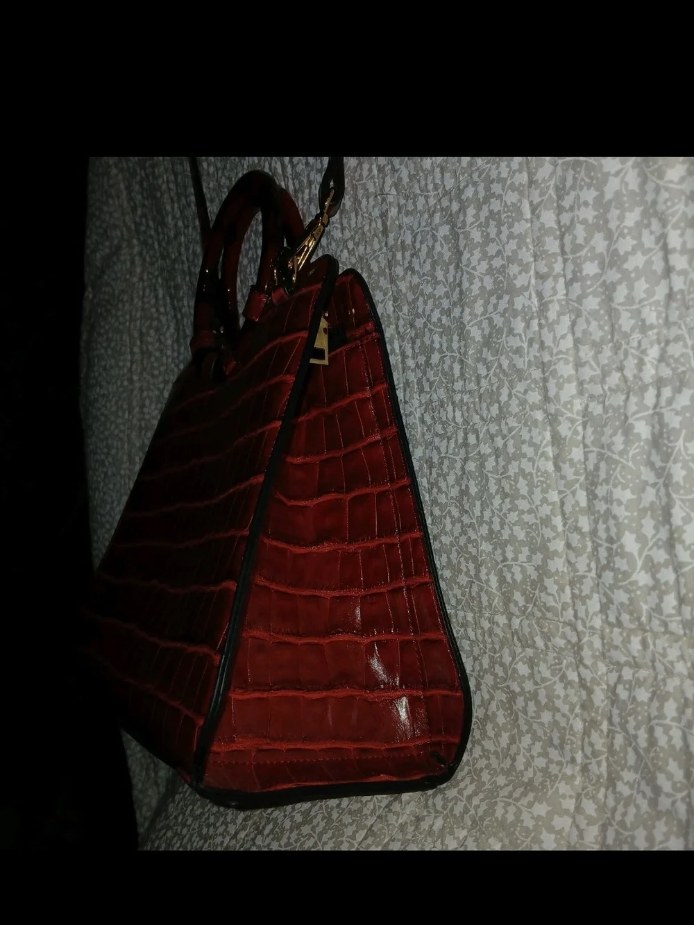 Imoshion Red Croc-Embossed Vegan Leather Tortoise Shell Circle-Handle Satchel